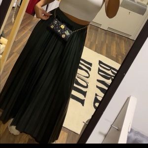 Green leather skirt